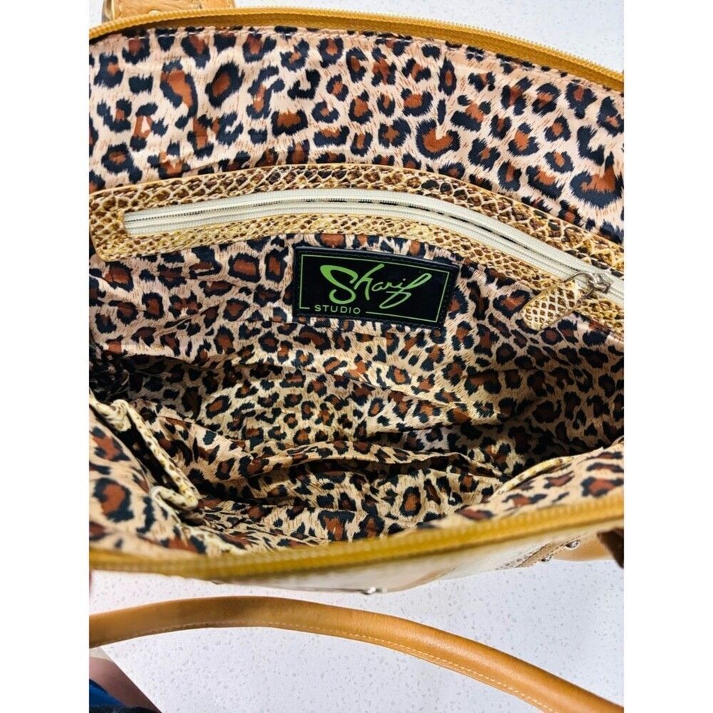 Sharif Studio Tan Snakeskin Embossed Satchel Studded Handbag Medium EUC - Picture 4 of 12